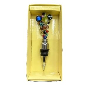 Multicolored GLASS & Acrylic BEADED 5" Wine Bottle Stopper - New In Box